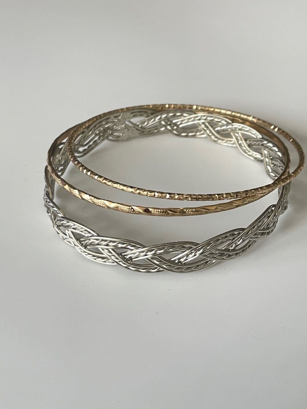 Mixed Metal Braided and Textured Bangle Bracelet Set Gold & Silver Retro Jewelry